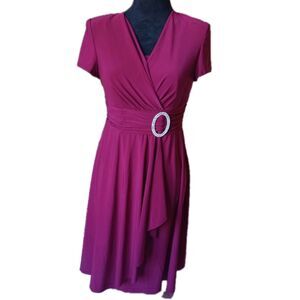 RM Richards Petite Women's 4P Wine Short Sleeve Faux Wrap Dress, NWT